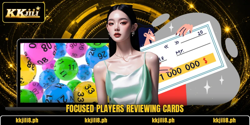 Focused players reviewing cards