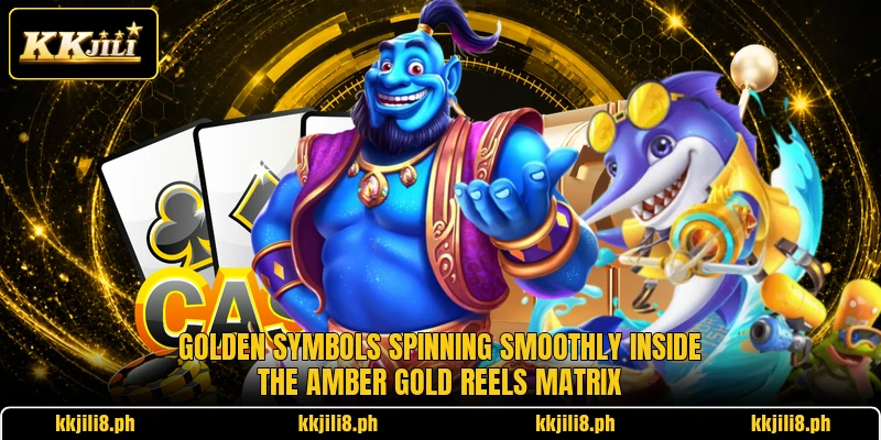 Golden symbols spinning smoothly inside the Amber Gold Reels matrix