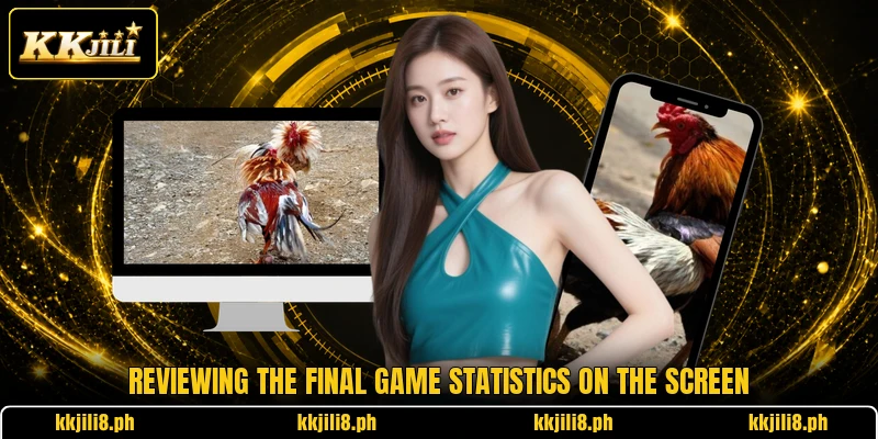 Reviewing the final game statistics on the screen