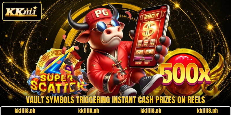 Vault symbols triggering instant cash prizes on reels
